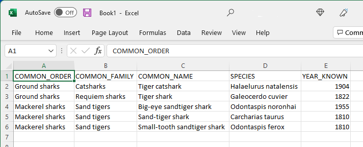 Excel results screen shot